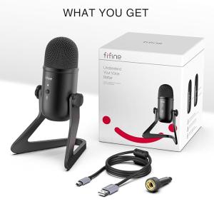 FIFINE K678 USB Microphone for Recording Streaming on PC and Mac, Gaming Mic With Headphone Output & Volume Control