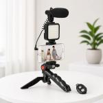 AY-49 Video Making Kit with Shotgun Microphone, LED Light and Tripod for Vlogging & Content Creation